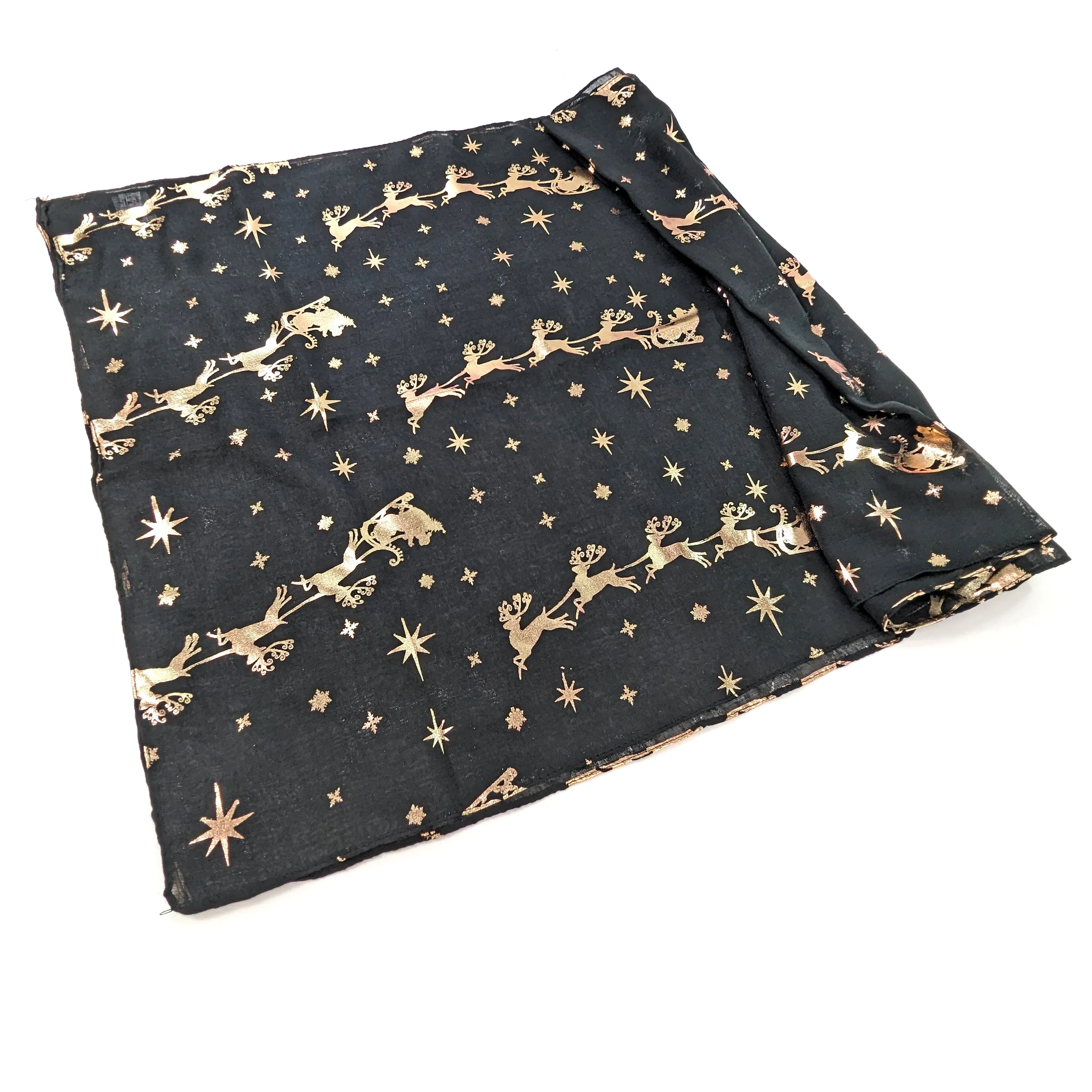 Santa and his Sleigh Scarf - Rose Gold on Black
