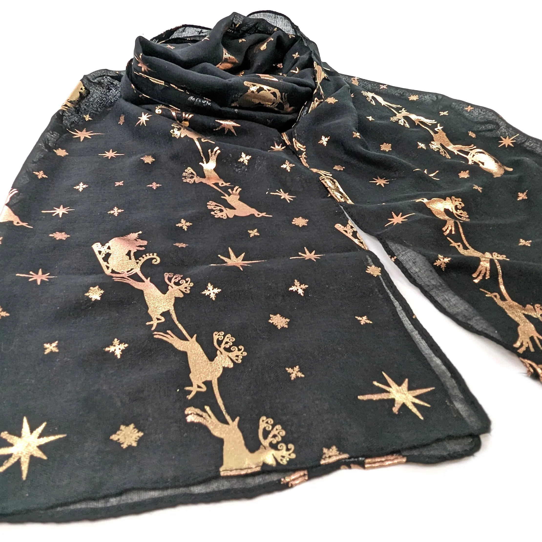 Santa and his Sleigh Scarf - Rose Gold on Black