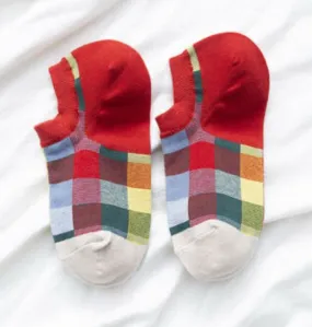 SF1063 Red Colorful Squares Low Cut Socks