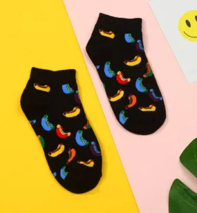 SF1077 Black Colorful Hotdog Low Cut Socks
