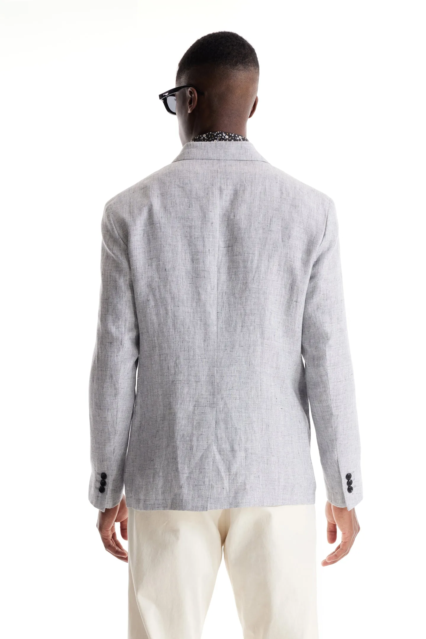 Soft Cloth Peak Lapel Blazer in Slub Linen - Silver Heather