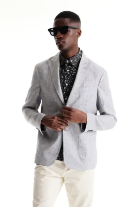 Soft Cloth Peak Lapel Blazer in Slub Linen - Silver Heather