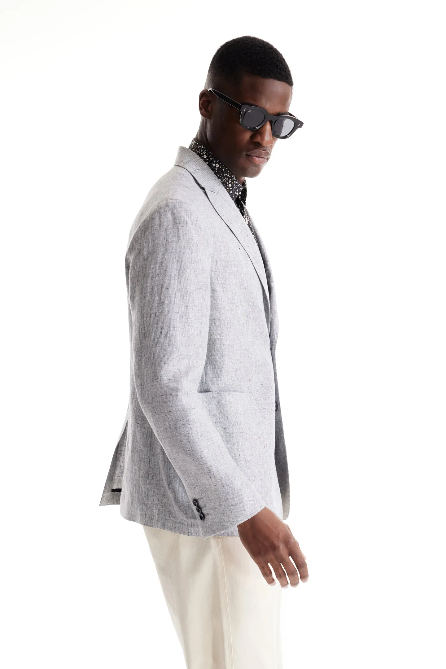 Soft Cloth Peak Lapel Blazer in Slub Linen - Silver Heather
