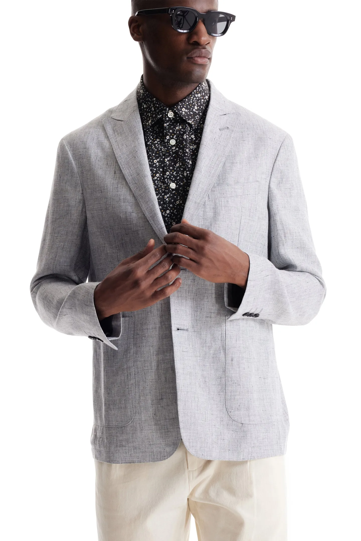 Soft Cloth Peak Lapel Blazer in Slub Linen - Silver Heather