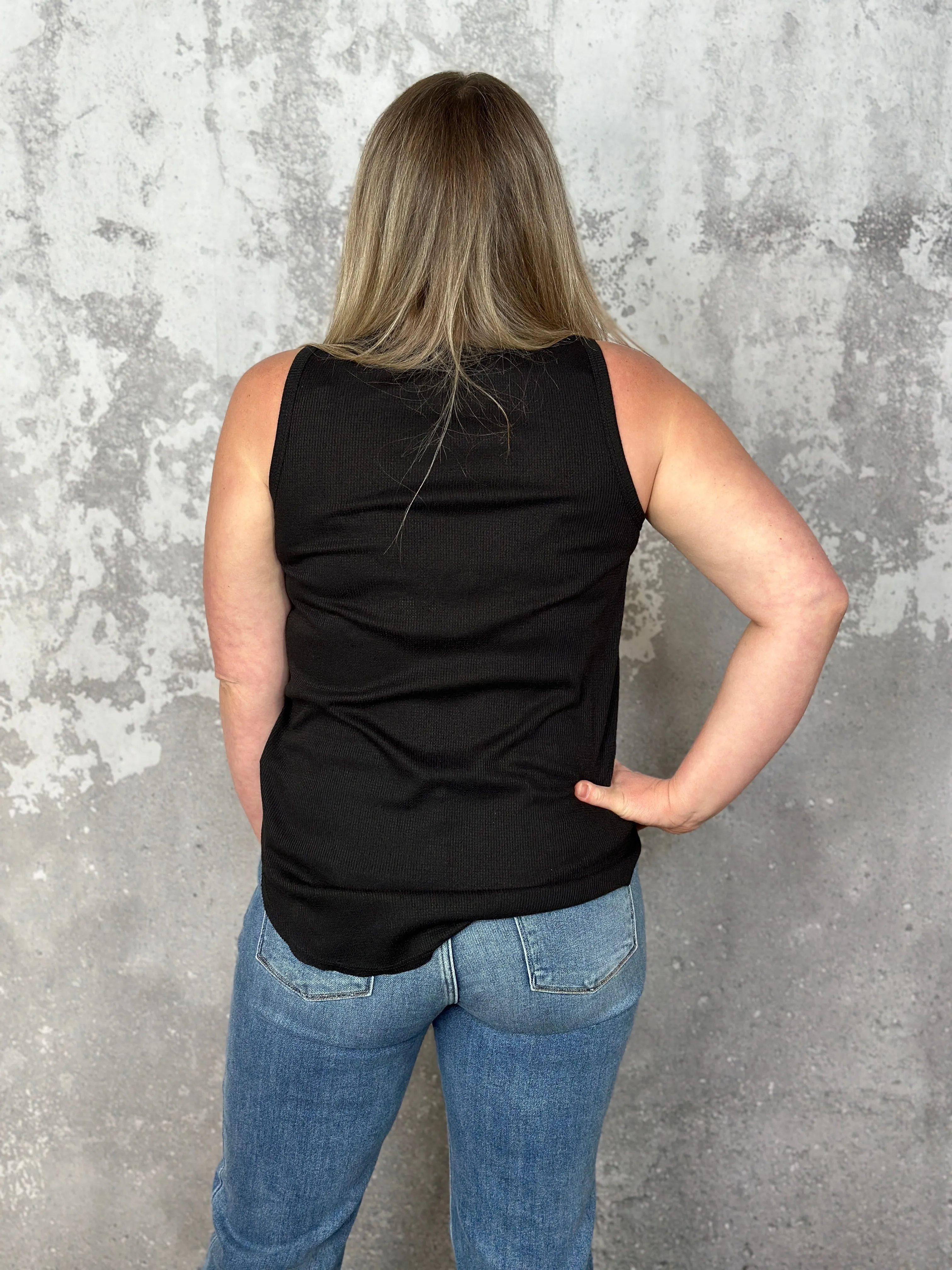 The Wendy Waffle Tank -  Black (Small - 3X) RESTOCK