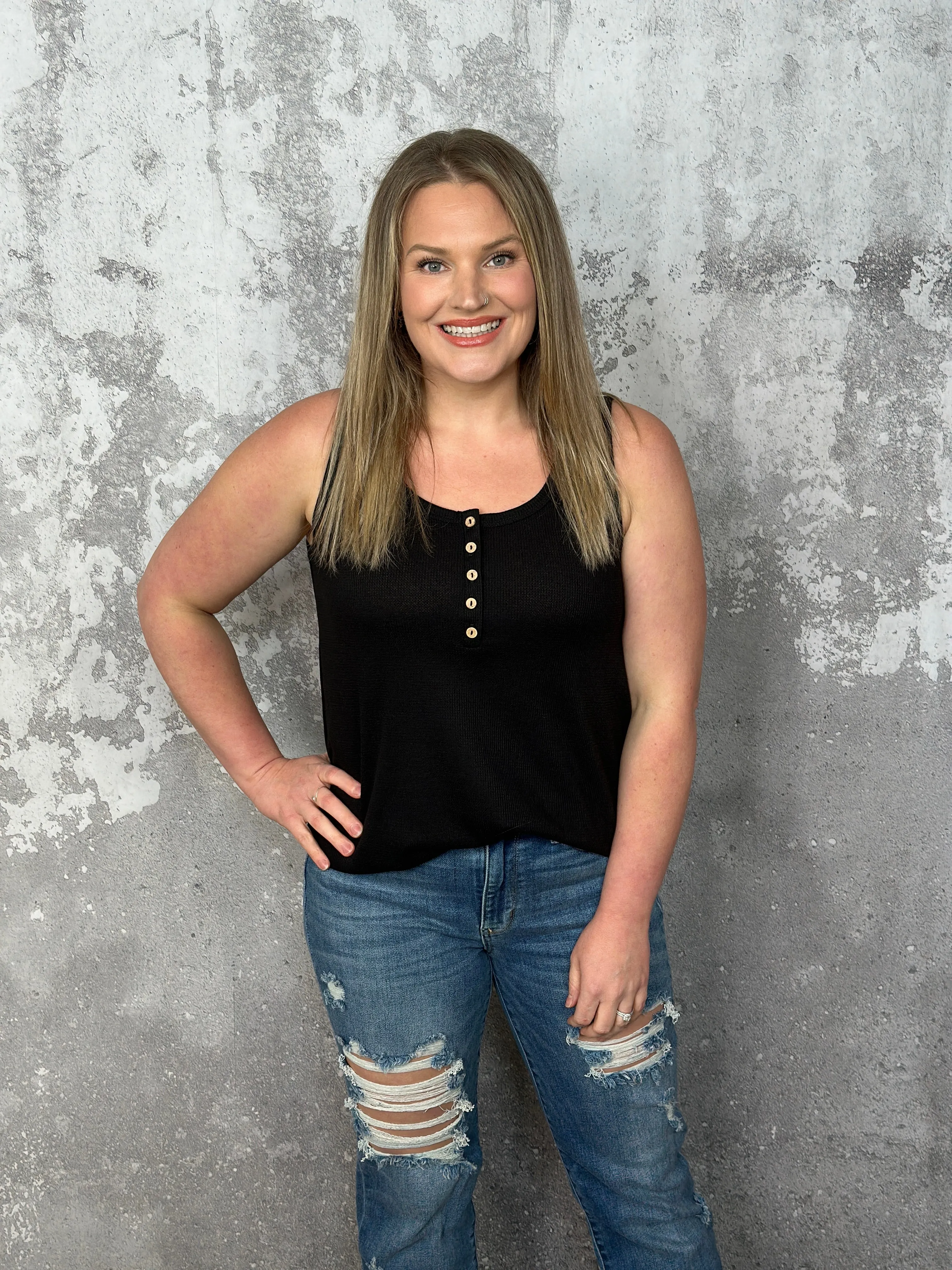 The Wendy Waffle Tank -  Black (Small - 3X) RESTOCK