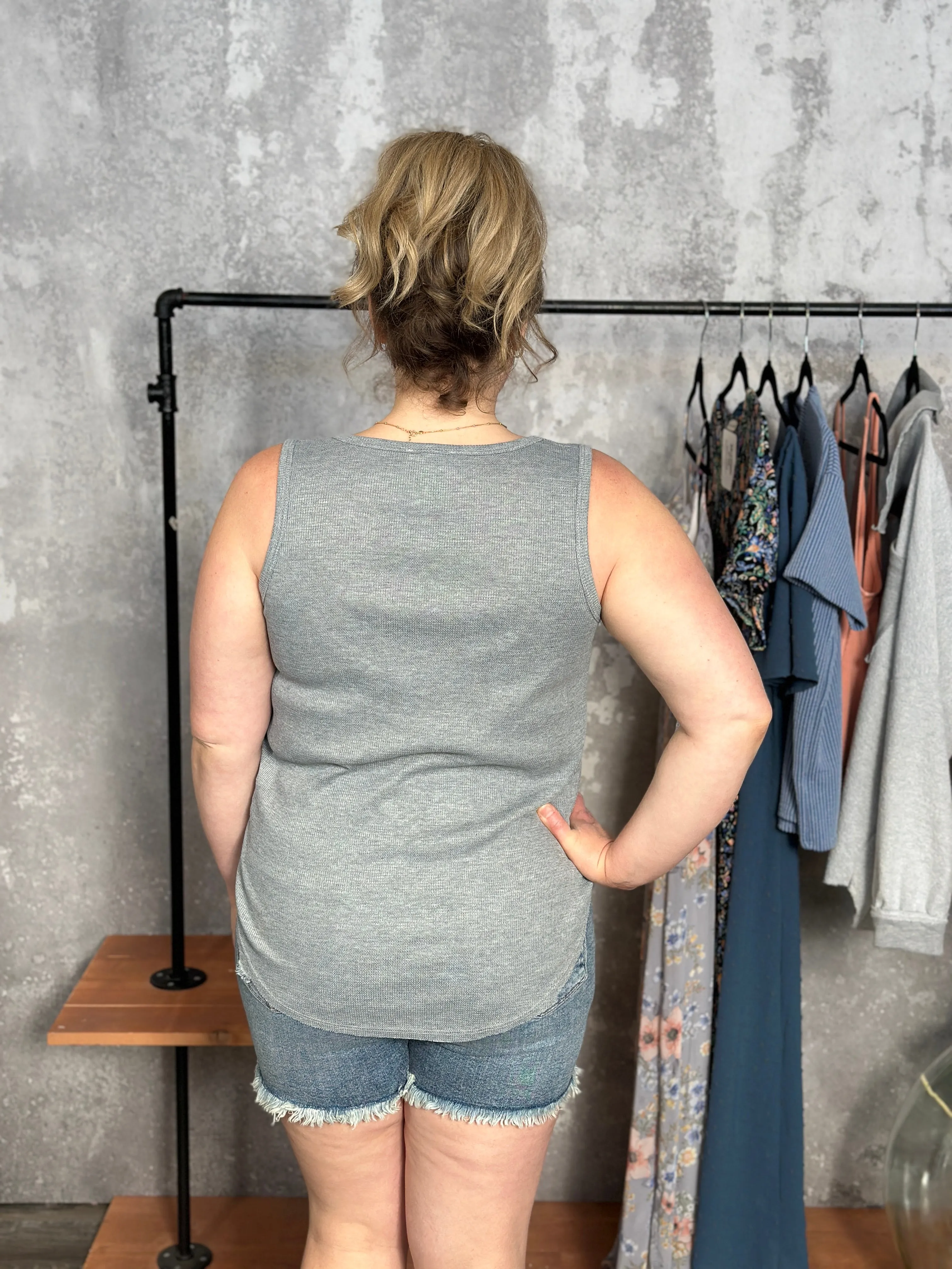 The Wendy Waffle Tank -  Grey (Small - 3X)