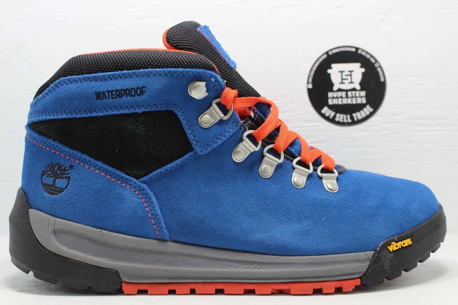 Timberland Vibram Blue Orange Lace Up Hiking Ankle Boots Size 8