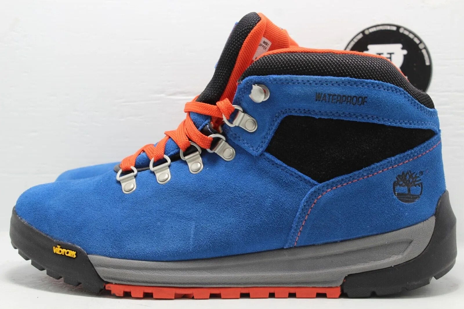 Timberland Vibram Blue Orange Lace Up Hiking Ankle Boots Size 8
