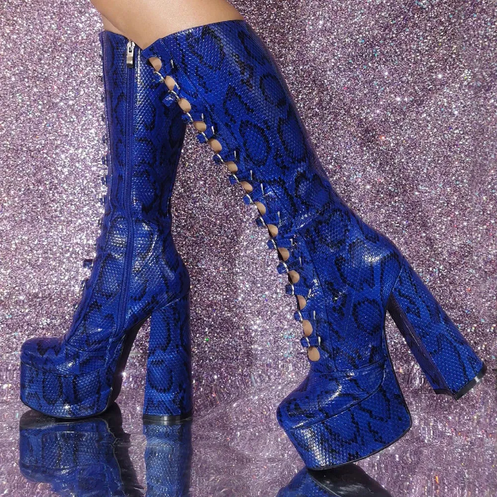 Trend4us Women's High Platform Lace-Up Chunky Heel Boots