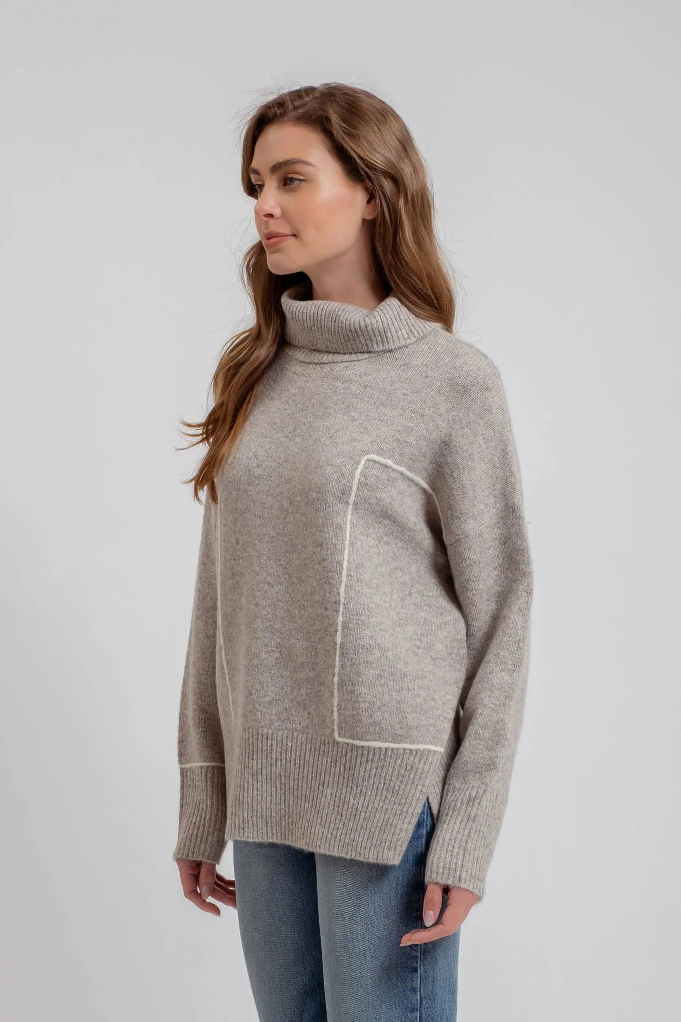 Turtleneck Contrast Line Knit Sweater