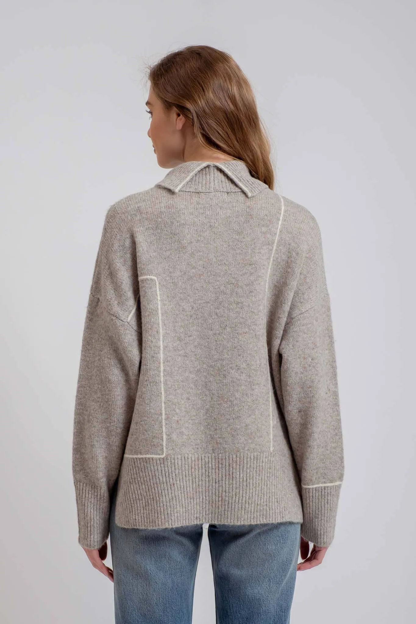 Turtleneck Contrast Line Knit Sweater