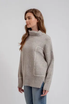Turtleneck Contrast Line Knit Sweater