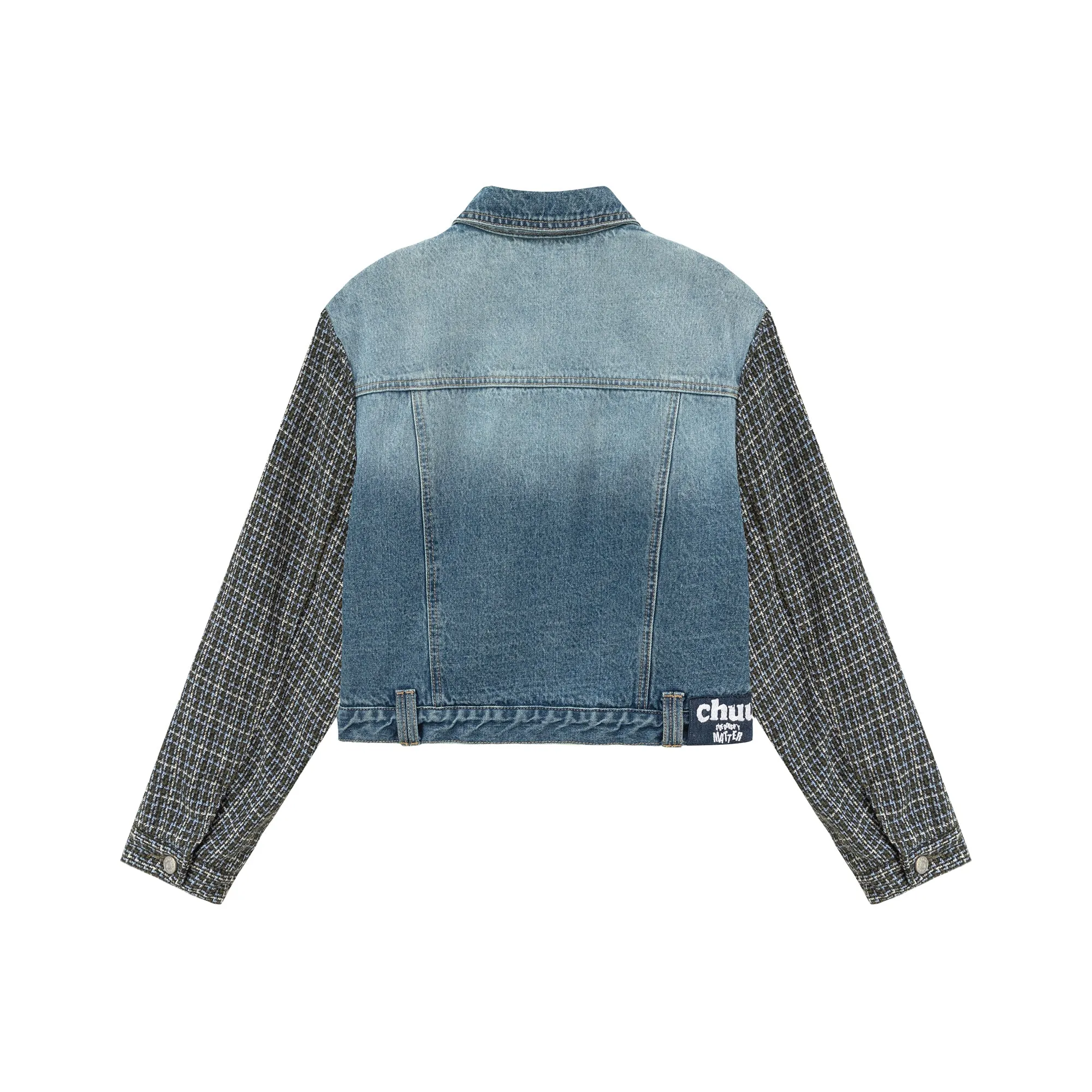 Tweed Sleeves Pocket Denim Jacket