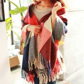 Women's Autumn/Winter Warm Cashmere Wool Plaid Blanket Scarf