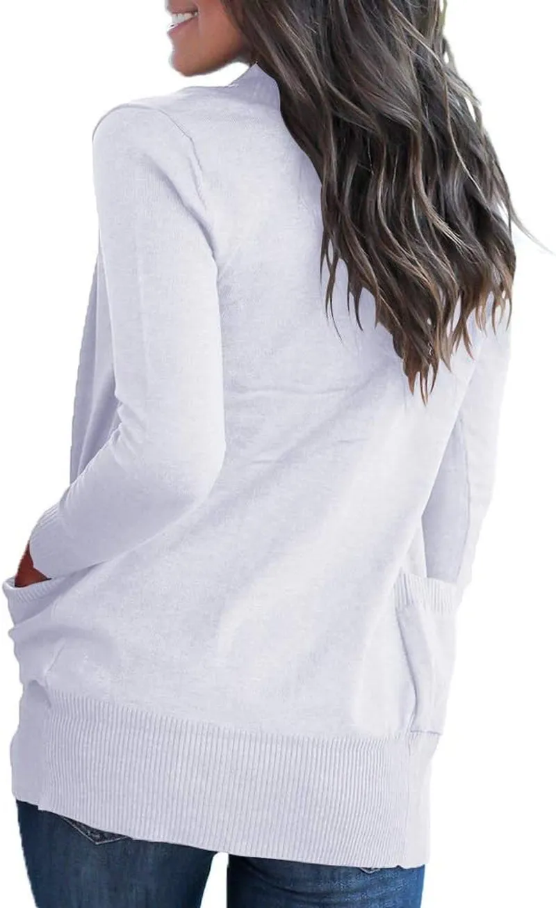 Women'S Open Front Casual Long Sleeve Knit Classic Sweaters Cardigan with Pockets