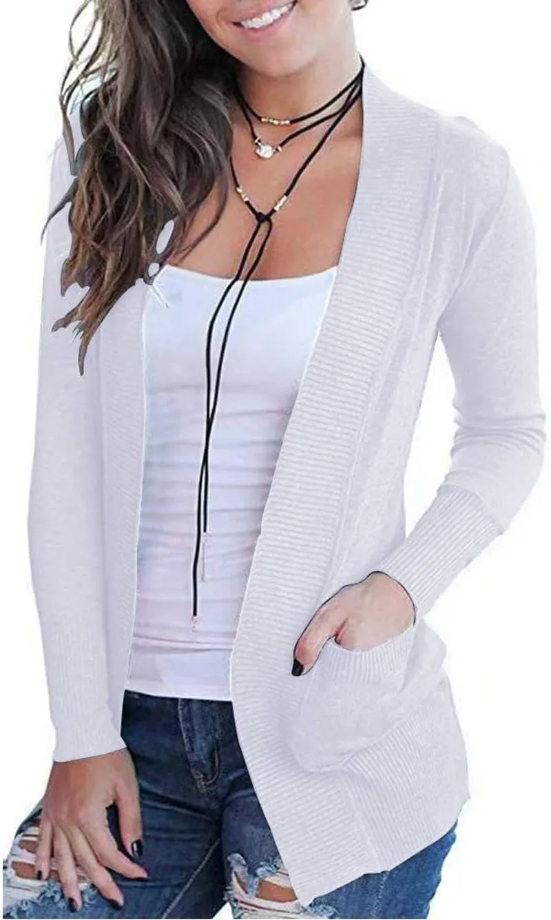 Women'S Open Front Casual Long Sleeve Knit Classic Sweaters Cardigan with Pockets