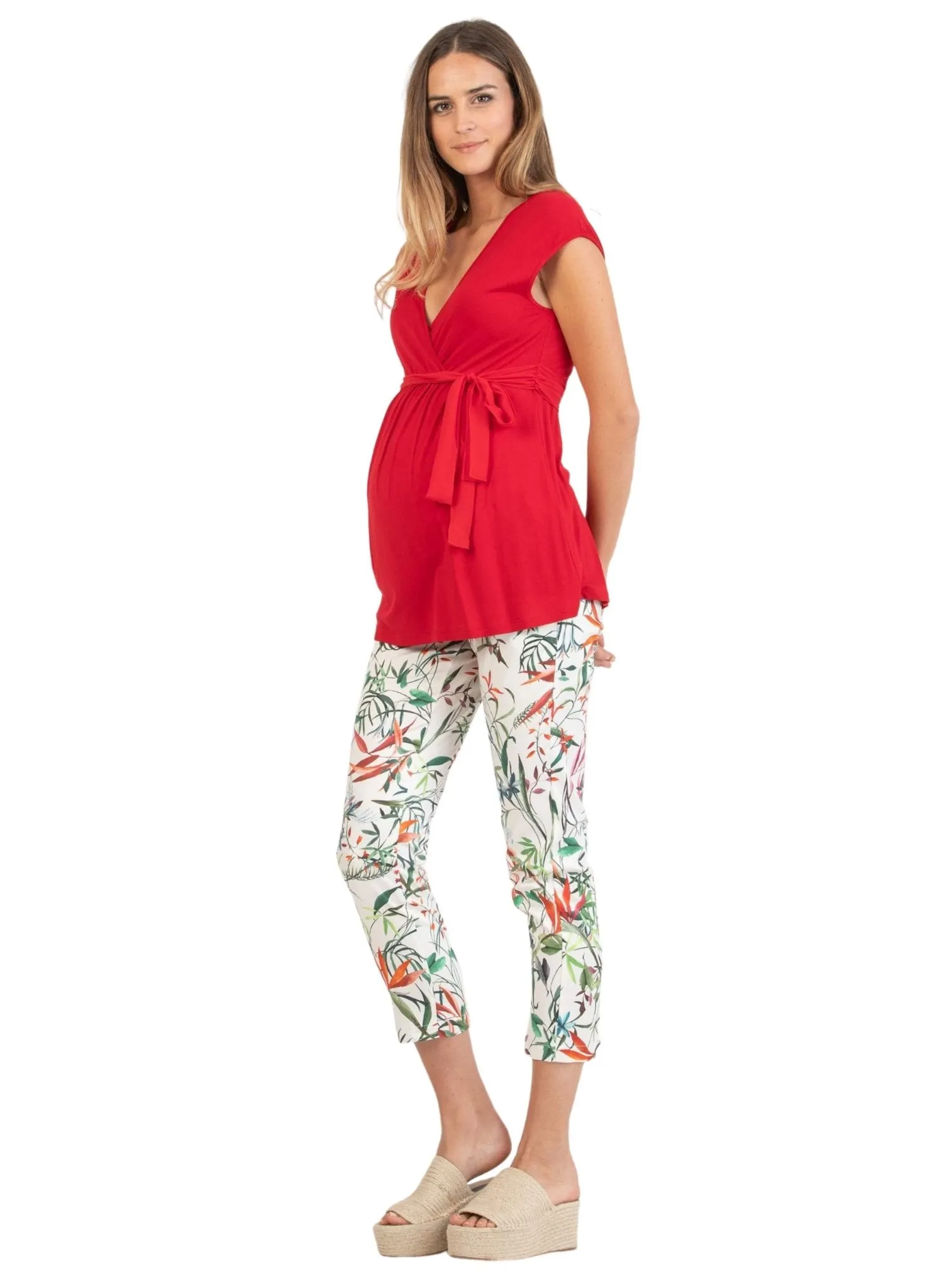 Wrap Maternity & Nursing Top with Chiffon Belt