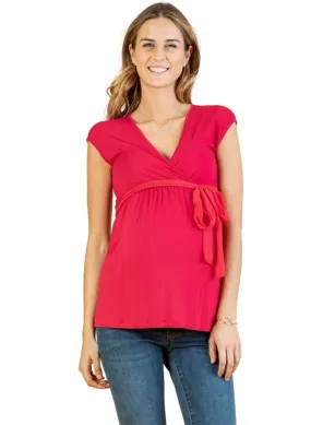 Wrap Maternity & Nursing Top with Chiffon Belt
