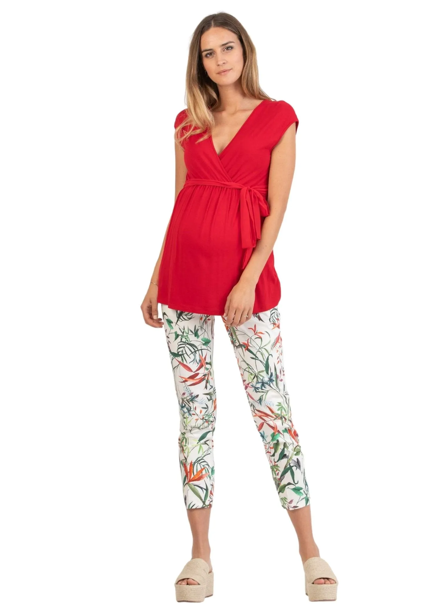 Wrap Maternity & Nursing Top with Chiffon Belt